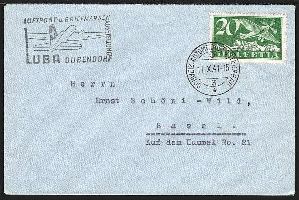 Schweiz, Flugpost, Nr.4y, glattes Kreidepapier, Sonderstempel LUBA