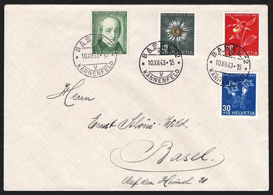 Schweiz, Pro Juventute, Satzbrief, Nr.105-108, gestempelt BASEL