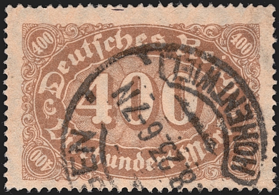 Deutschland, Deutsches Reich, Freimarken, Nr.222d, 400 Mark, hellbraun, gestempelt SINGEN, signiert