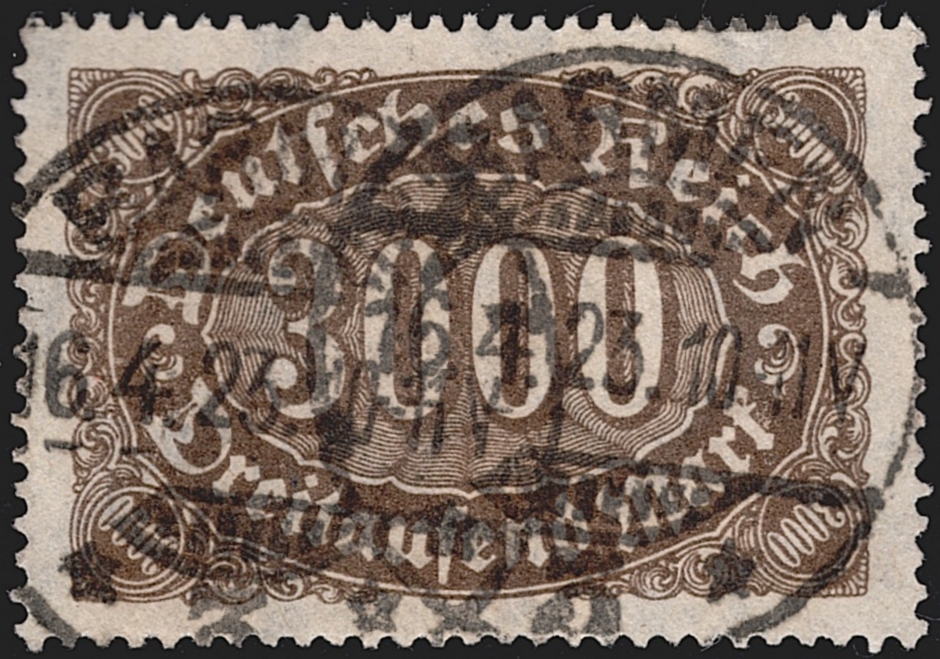 Deutschland, Deutsches Reich, Freimarken, Nr.254d, 3000 Mark, schwarzbraun, gestempelt BARMEN, signiert