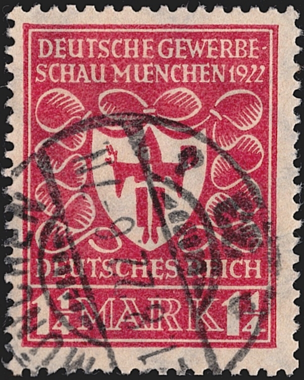 Deutschland, Deutsches Reich, Gewerbeschau, Nr.199d, 1 1/4 Mark, dunkellilarot, gestempelt MÜNCHEN, signiert
