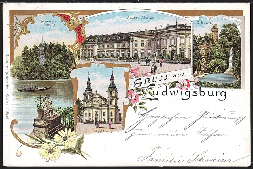 Deutschland, Lithographien, Gruss aus LUDWIGSBURG, 5 Bilder, 1900