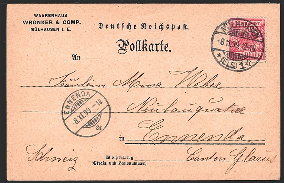 Deutschland, Lithographien, Gruss aus MÜHLHAUSEN i/E., 3 Bilder, 1899, leicht nachcoloriert – Bild 2