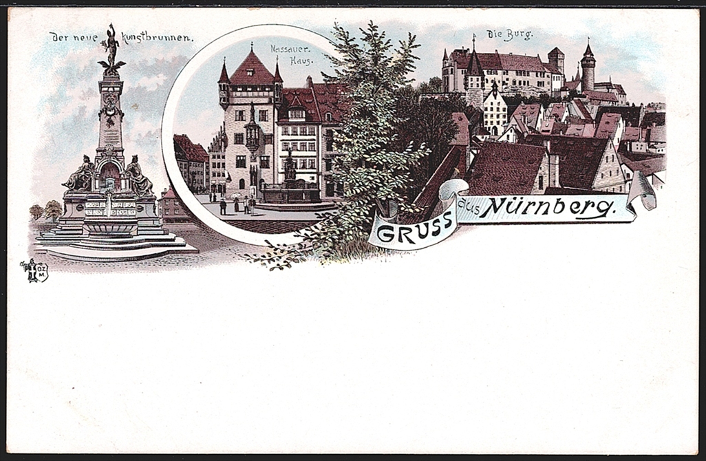 Deutschland, Lithographien, Gruss aus NÜRNBERG, 3 Bilder, um 1900, nicht gelaufen