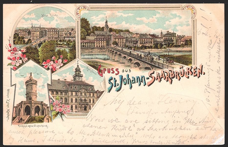 Deutschland, Lithographien, Gruss aus ST.JOHANN-SAARBRÜCKEN, 4 Bilder, 1897