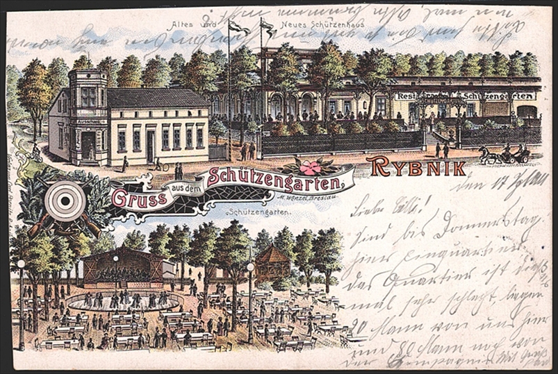 Deutschland, Lithographien, Gruss aus dem Schützengarten RYBNIK, 2 Bilder, 1901