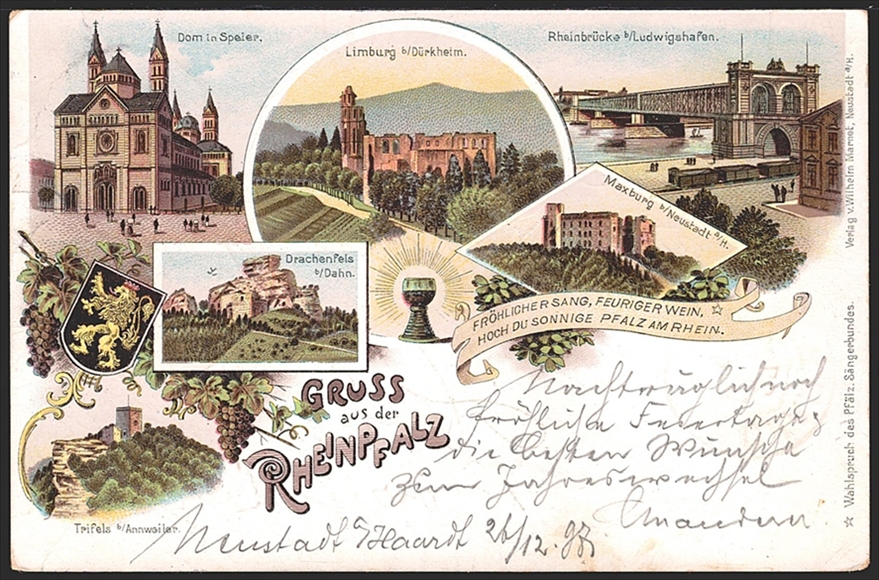 Deutschland, Lithographien, Gruss aus der RHEINPFALZ, 6 Bilder, 1897