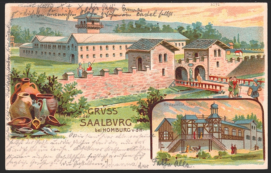 Deutschland, Lithographien, Gruss von der SAABURG bei HOMBURG, 2 Bilder, 1899