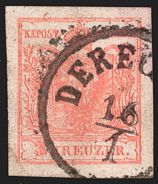 Österreich 1850 3 Kreuzer FB Nr. 3 "rosa" MP Type IIIb gestempelt DERECSKE