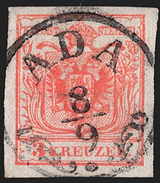 Österreich 1850 3 Kreuzer FB Nr. 3 "rot" HP Type IIIa gestempelt ADA