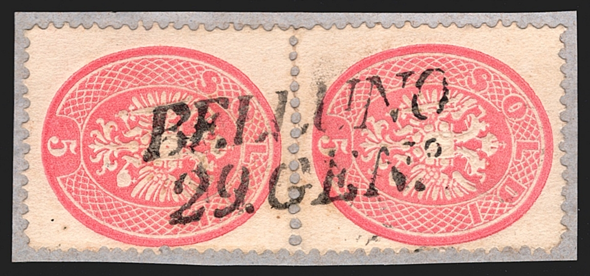 Österreich 1863 - 5 Soldi ANK Nr. LV 16 im Paar gestempelt BELLUNO