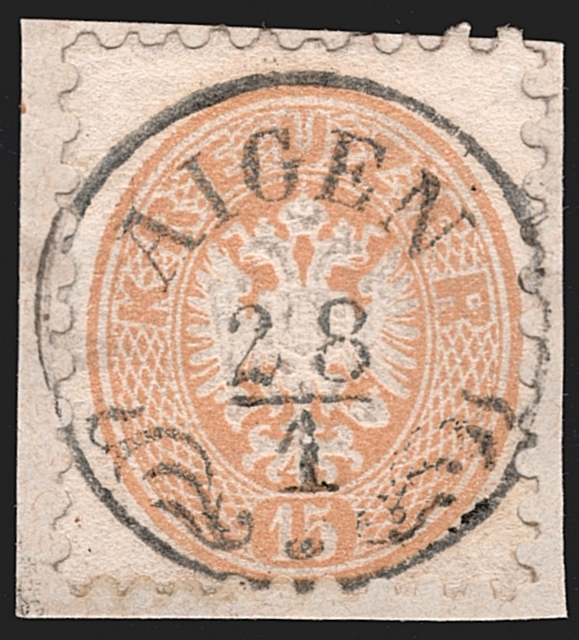 Österreich 1863/64 - 15 Kreuzer ANK Nr. 34 gestempelt AIGEN