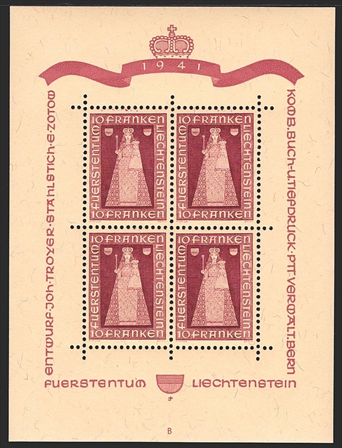Liechtenstein, Freimarken, Nr.150, Madonna von Dux, Kleinbogen B