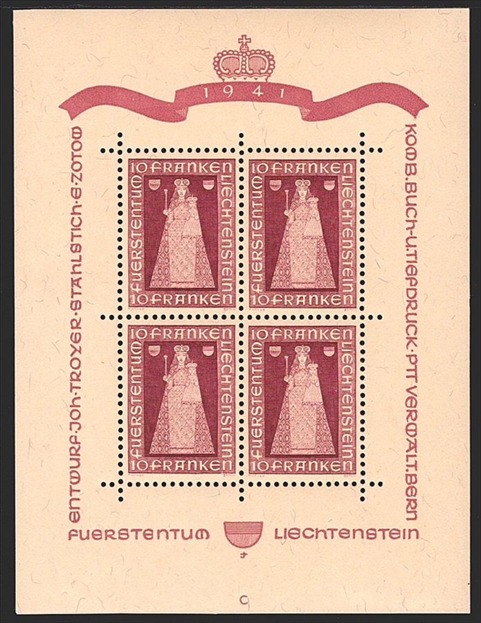 Liechtenstein, Freimarken, Nr.150, Madonna von Dux, Kleinbogen C