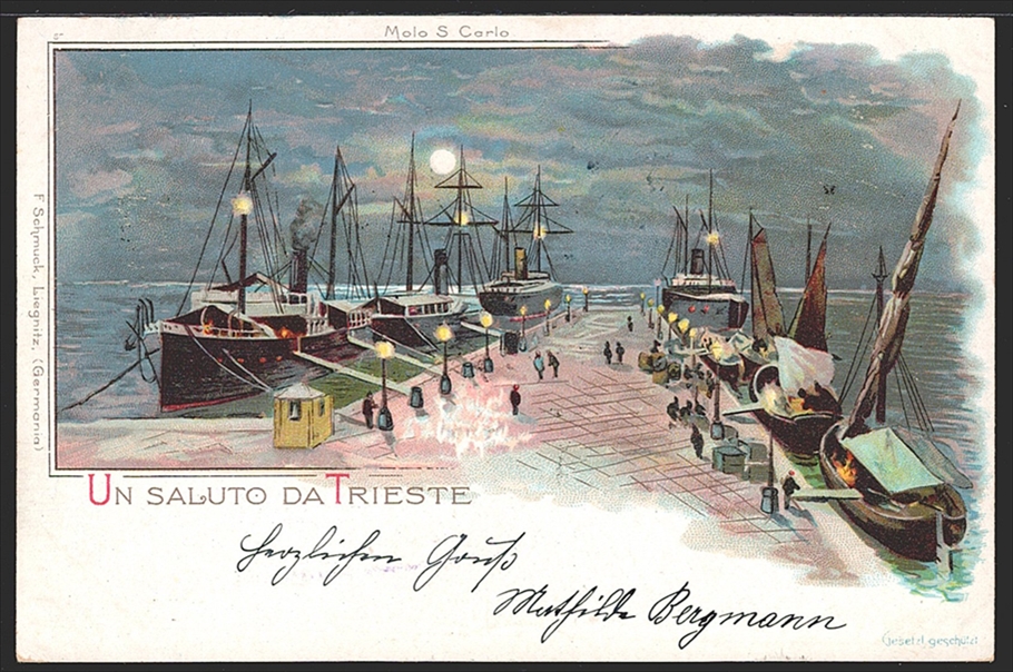 Lithographien, Diverse ehemalige Österreichische Gebiete, Un Saluto da TRIESTE, 1 Bild, 1899