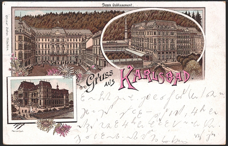 Lithographien, Österreich, Böhmen, Gruss aus KARLSBAD, 3 Bilder, 1895