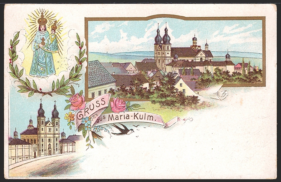 Lithographien, Österreich, Böhmen, Gruss aus MARIA-KULM, 3 Bilder, 1900