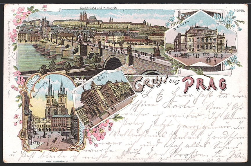 Lithographien, Österreich, Böhmen, Gruss aus PRAG, 4 Bilder, 1897