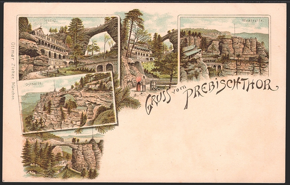 Lithographien, Österreich, Böhmen, Gruss vom PREBITSCHTHOR, 5 Bilder, um 1900, nicht gelaufen