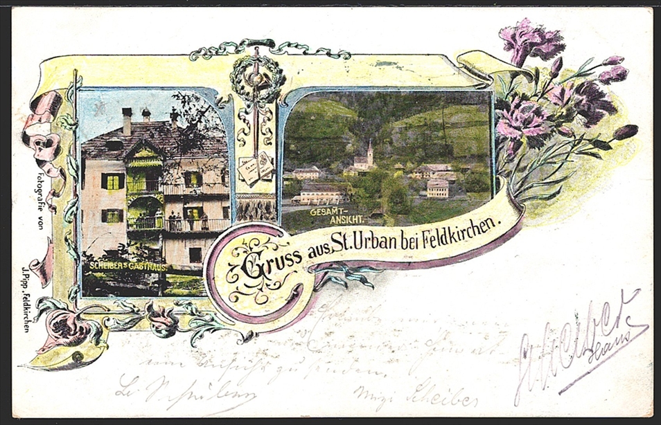 Lithographien, Österreich, Kärnten, Gruss aus ST.URBAN, 2 Bilder, 1900