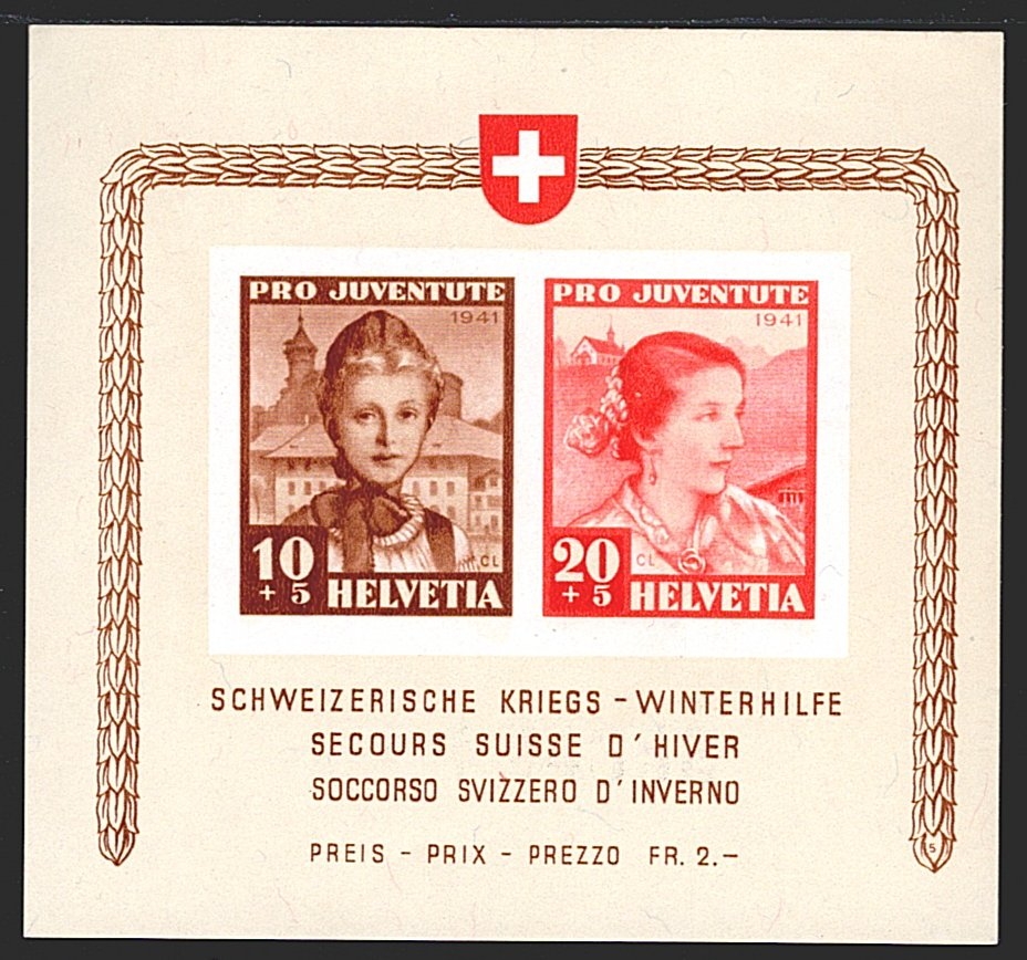 Schweiz, Abarten, Pro Juventute, Nr.98l/99l.4.05, (Winterhilfeblock Nr.5), Rasterfehler Bohne im Haar