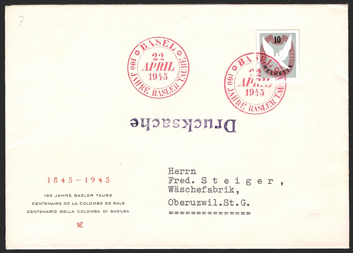 Schweiz, Blocks, Nr.22, Einzelwert Basler-Taube-Block, roter Sonderstempel