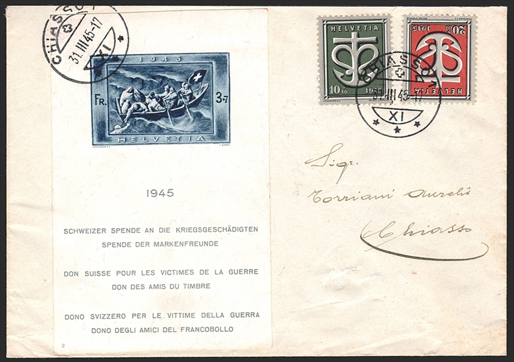 Schweiz, Blocks, Schweizer-Spende, Nr.19-21, Bedarfsbrief, gestempelt CHIASSO