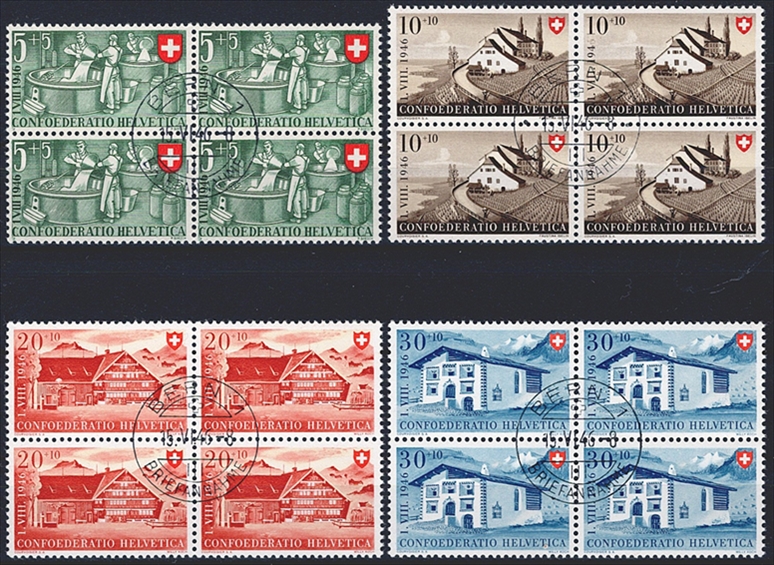 Schweiz, Pro Patria, Häuser, Nr.30-33, im Viererblock, ET-Stempel, BERN