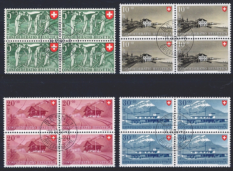 Schweiz, Pro Patria, Häuser, Nr.34-37, im Viererblock, ET-Stempel, BERN
