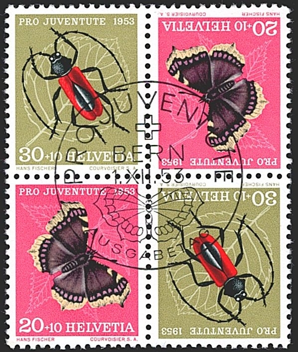Schweiz, Zusammenhängende Werte, Pro Juventute, Nr.41/l, Herzstück, ET-Stempel, mit Gummi **