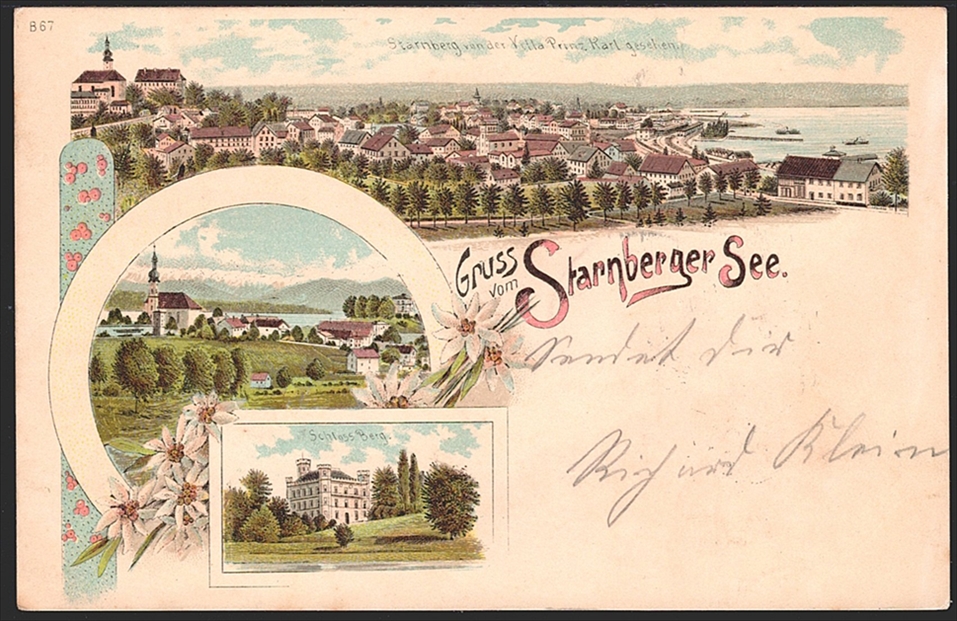 Deutschland, Lithographien, Gruss vom Starnbergersee, 3 Bilder, 1898