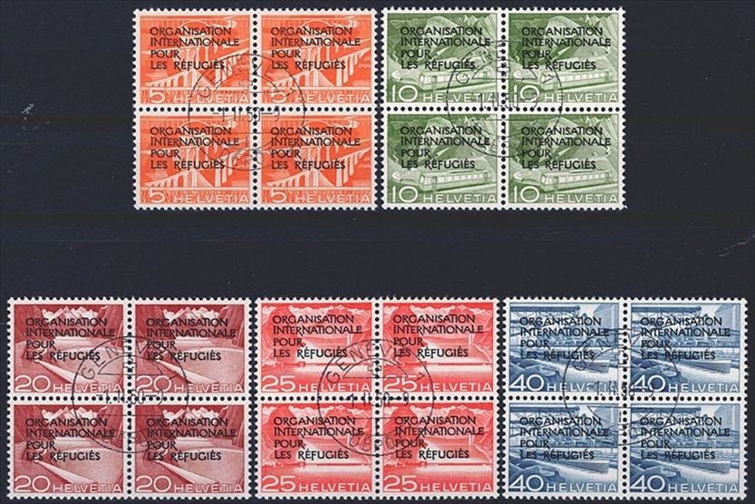 Schweiz, Ämter, OIR-Nr.1-8, 1950, komplette Serie im Viererblock, Esttag Stempel