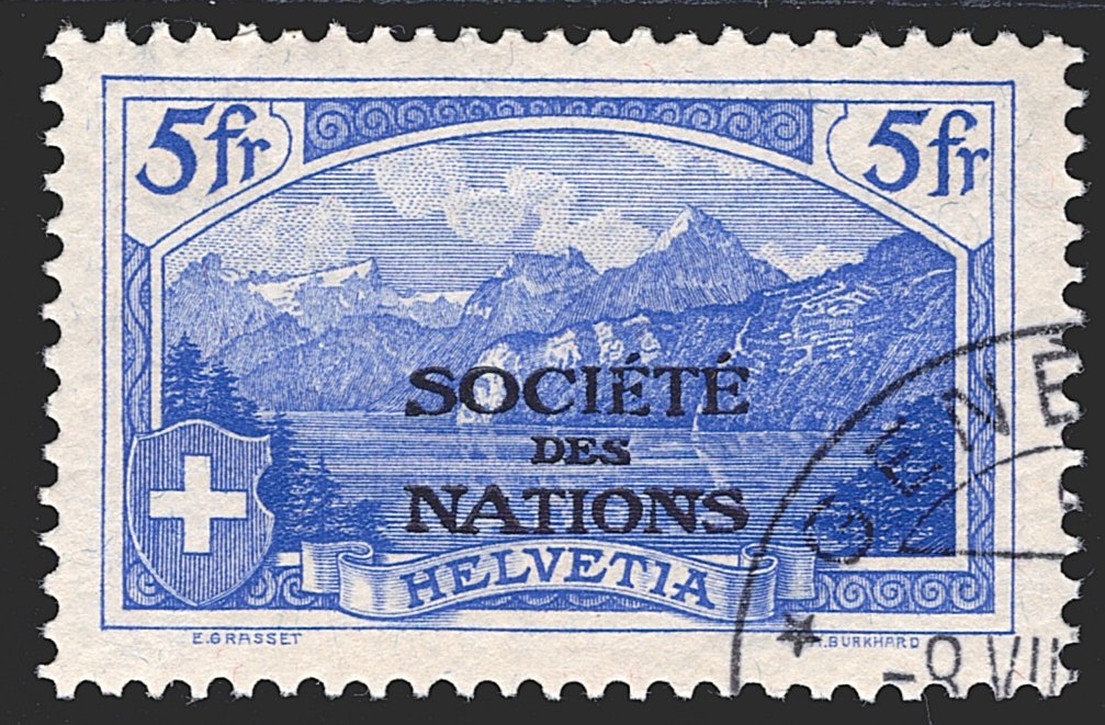 Schweiz, Ämter, SDN, Nr.14, 1922, 5Fr.ultramarin, Eckstempel