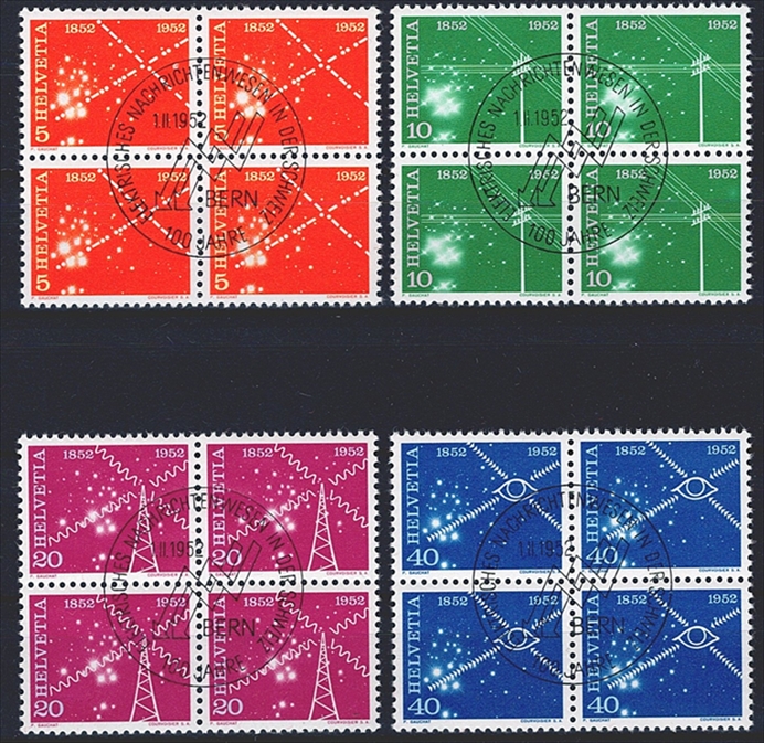 Schweiz, Freimarken, Nr.309-312, im Viererblock, ET-Stempel, mit Gummi *