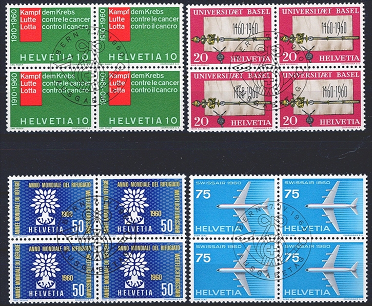 Schweiz, Freimarken, Nr.351-354, im Viererblock, ET-Stempel