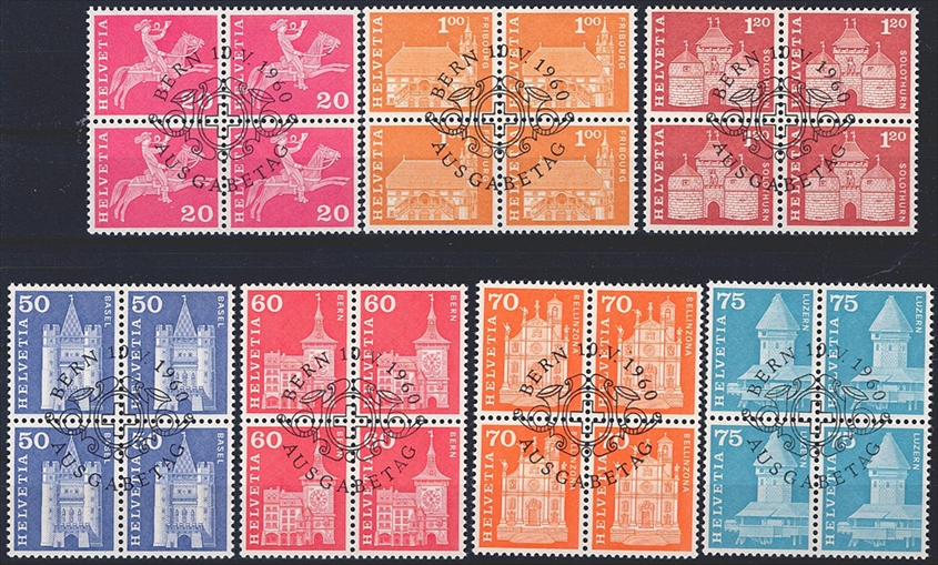 Schweiz, Freimarken, Nr.355-372, im Viererblock, ET-Stempel – Bild 2