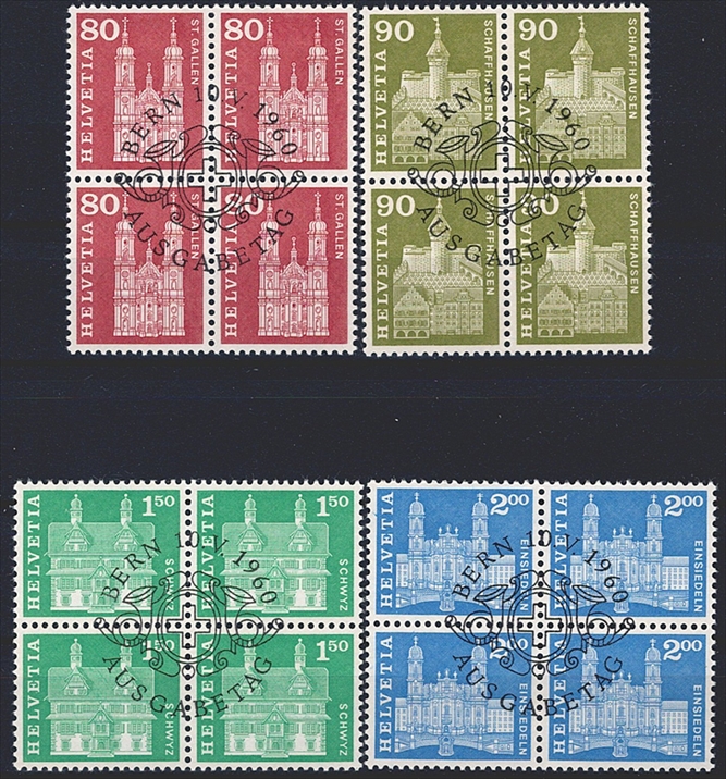 Schweiz, Freimarken, Nr.355-372, im Viererblock, ET-Stempel – Bild 3
