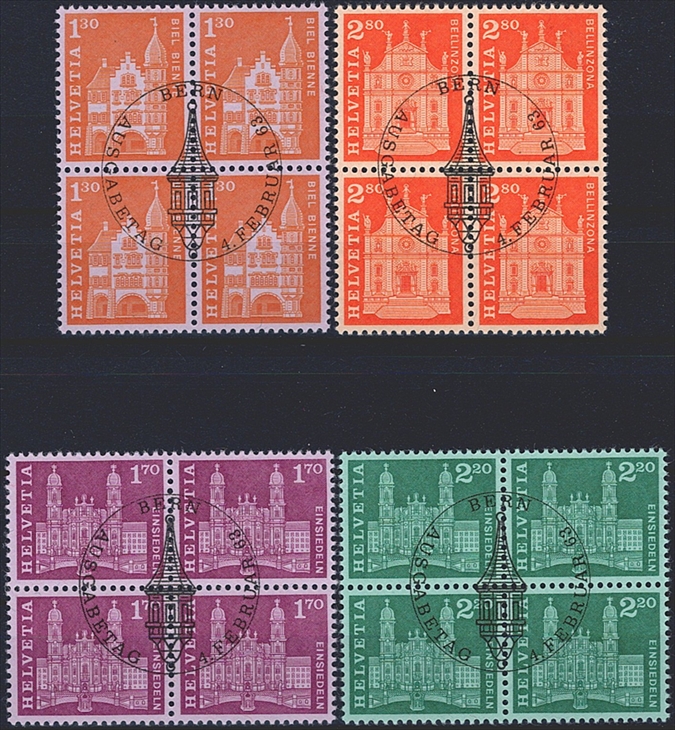 Schweiz, Freimarken, Nr.391-394, im Viererblock, ET-Stempel