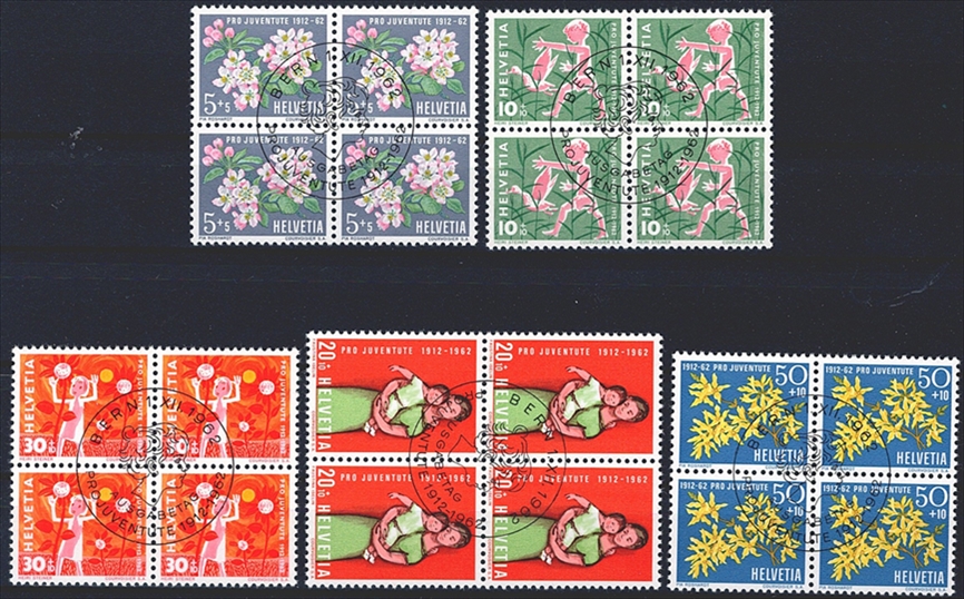 Schweiz, Pro Juventute, Nr.193-197, im Viererblock, ET-Stempel