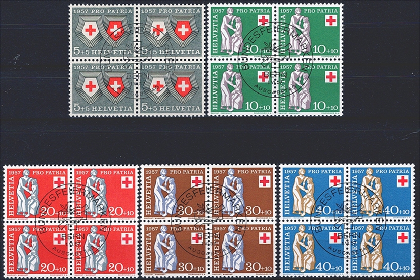 Schweiz, Pro Patria, Nr.81-85, im Viererblock, ET--Stempel, mit Gummi **