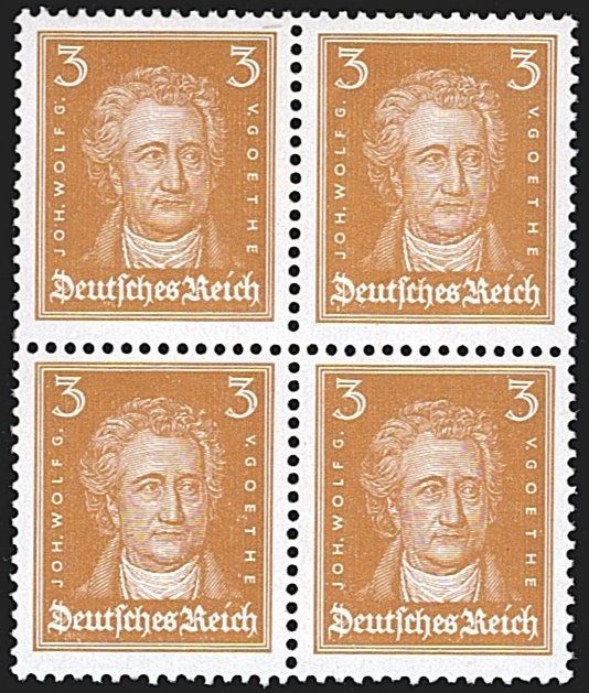 Deutschland, Deutsches Reich, Freimarken, Nr.386, 3Pfg.mittelockerbraun, im Viererblock