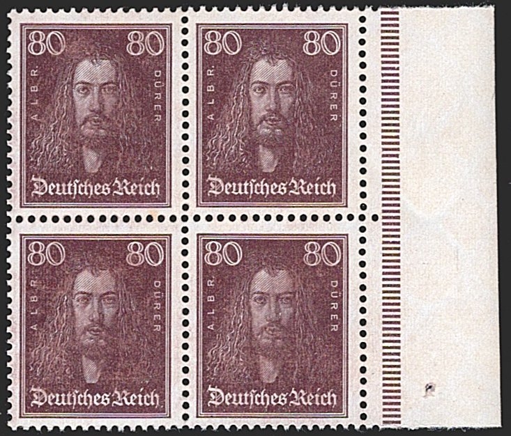 Deutschland, Deutsches Reich, Freimarken, Nr.397, 80Pfg.schwärzlichlilabraun, im Viererblock mit rechtem Bogenrand