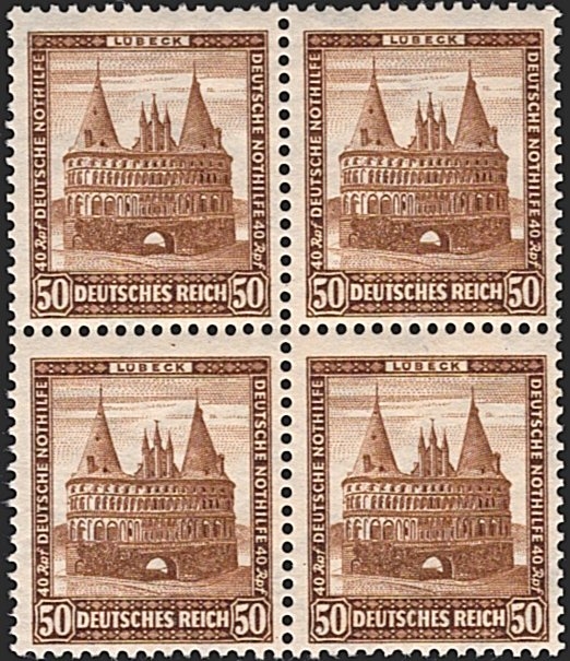 Deutschland, Deutsches Reich, Nothilfe, Nr.462, 50Pfg.schwärzlichgelbbraun, im Viererblock