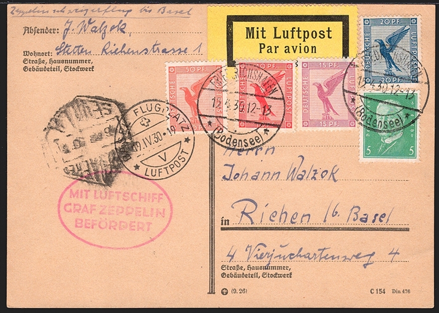 Deutschland, Zeppelin, Deutsches Reich, Spanienfahrt 1930, Si. 52.Aa, frankiert mit Nr.381+