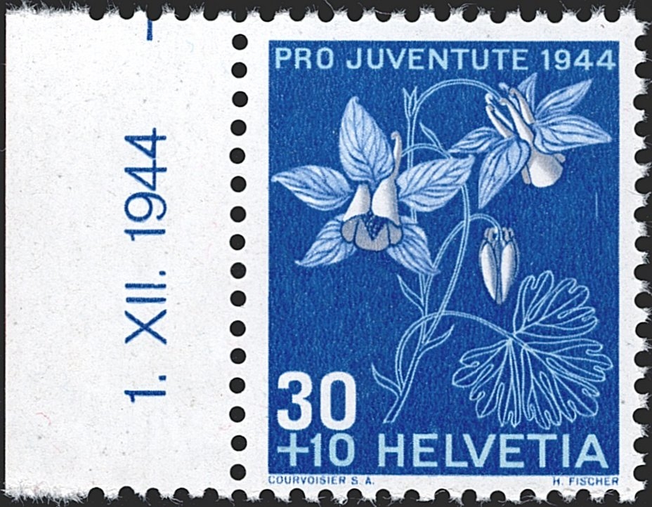 Schweiz, Abarten, Pro Juventute, Nr.112.4.02, Rasterfehler "Strich" am rechten Rand