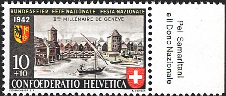 Schweiz, Abarten, Pro Patria, Nr.15.2.02, schwarzer Strich im See