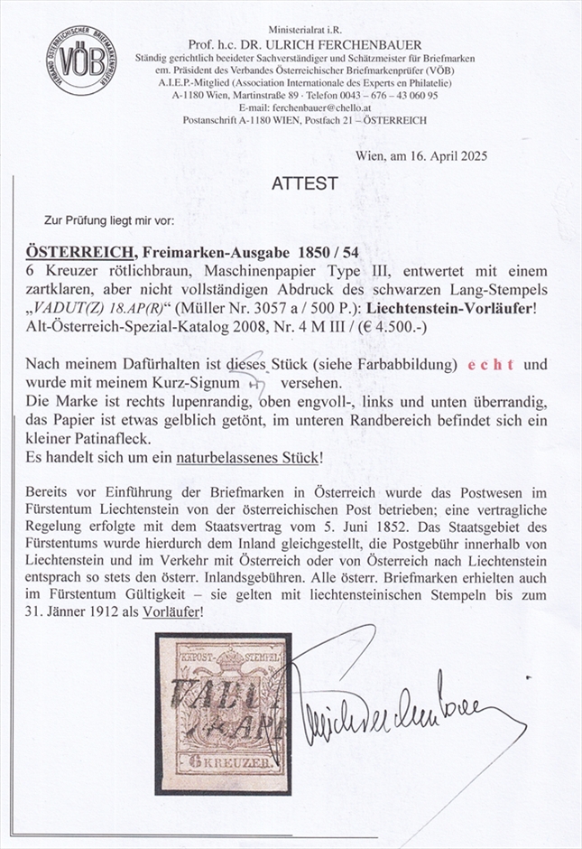 Liechtenstein Vorläufer 1850/54 LBK Nr. 4 gestempelt VADUTZ – Bild 3