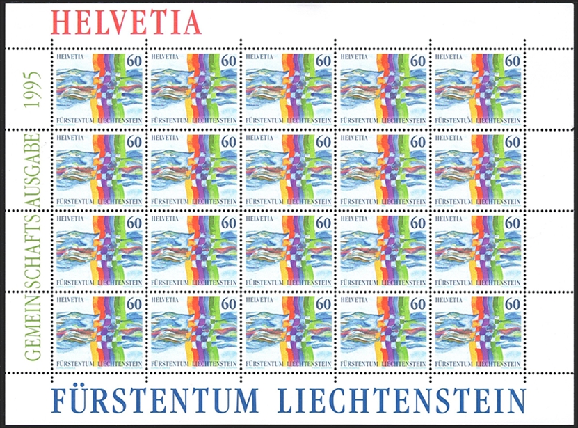 Schweiz 1995 SBK Nr. 886 "Gem. ausgabe Schweiz-Liechtenstein " 20er Bogen CHF 0.60er postfrisch zum Frankieren