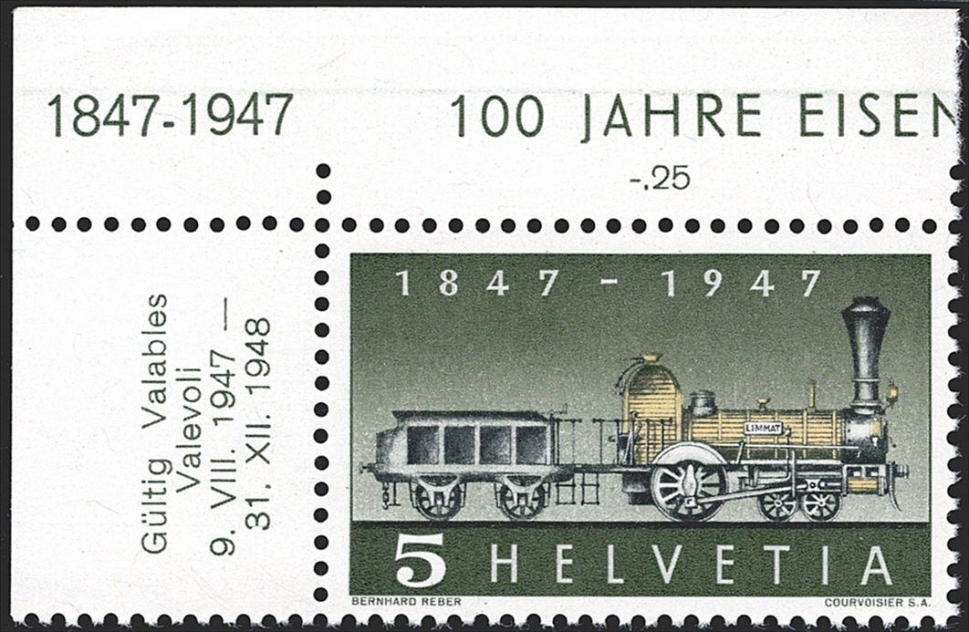 Schweiz, Abarten, Freimarken, Nr.277.4.02a, Rasterfehler "Strich" über der Lokomotive