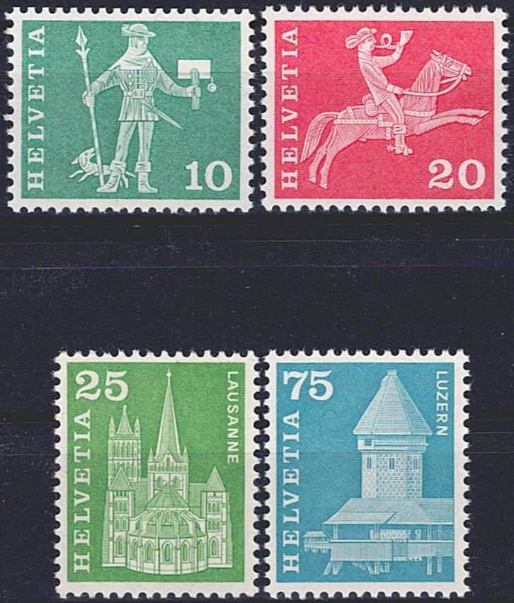 Schweiz, Abarten, Freimarken, Nr.356L.1.09-366L.1.06, Leuchtstoff rückseiig, komplette Serie, (4 Werte)